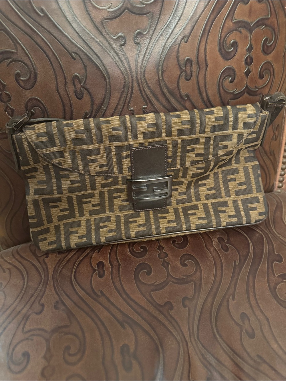 Fendi Brown/Beige FF Logo Messenger Bag